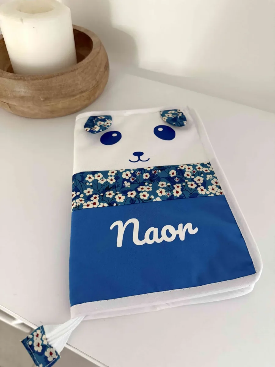 Protège carnet de santé personnalisé panda bleu