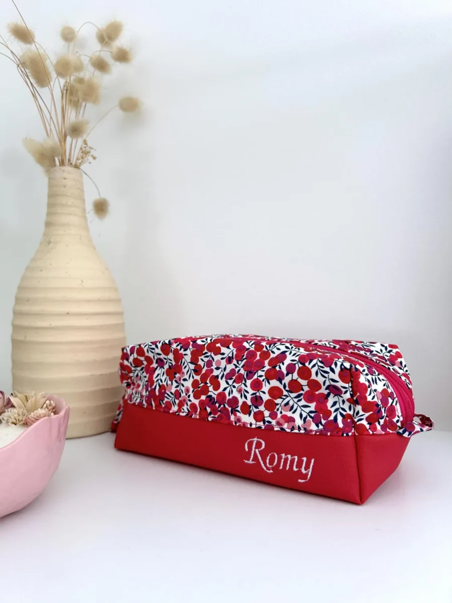 Trousse double compartiments personnalisée rouge