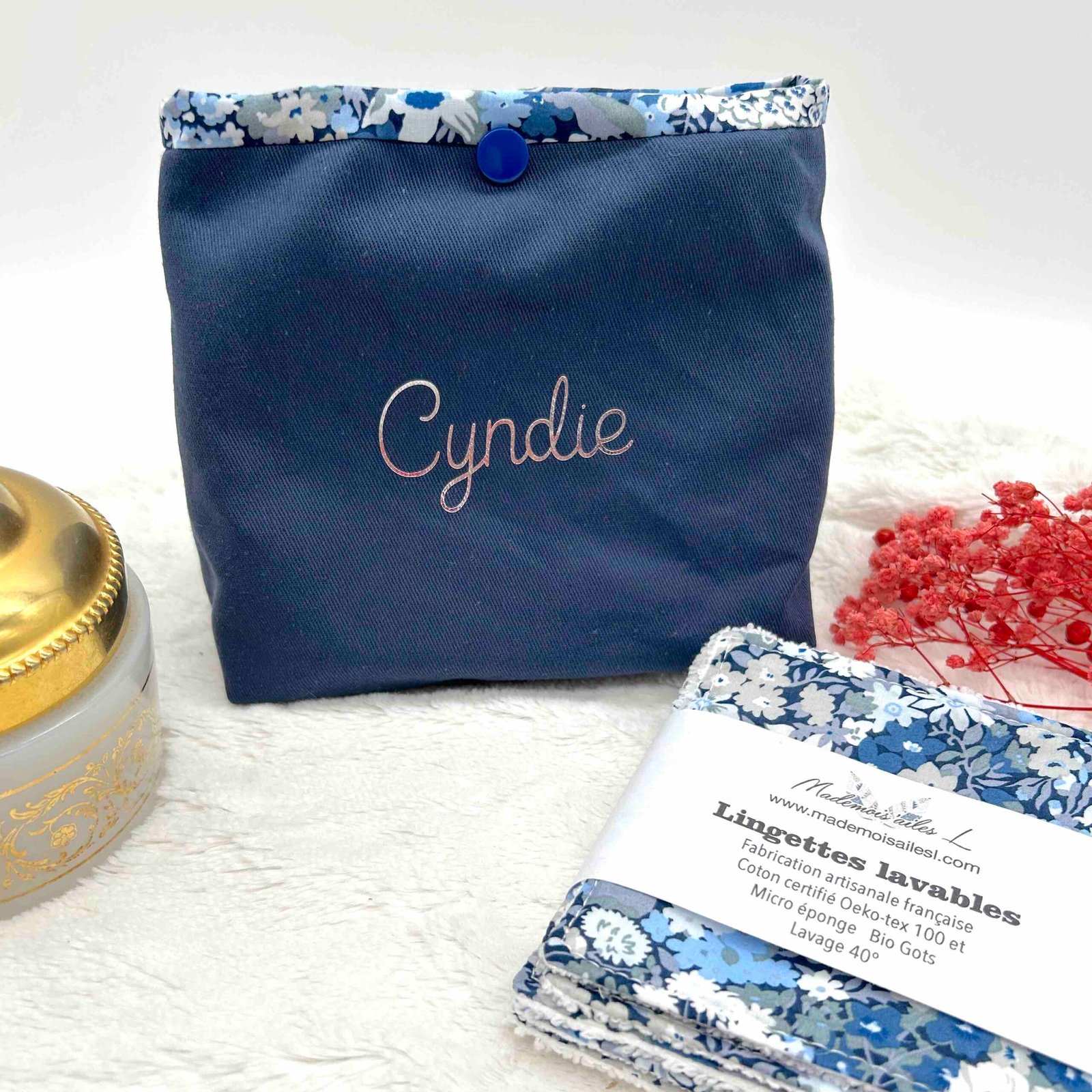 Pochette beauté personnalisée et ses lingettes lavables
