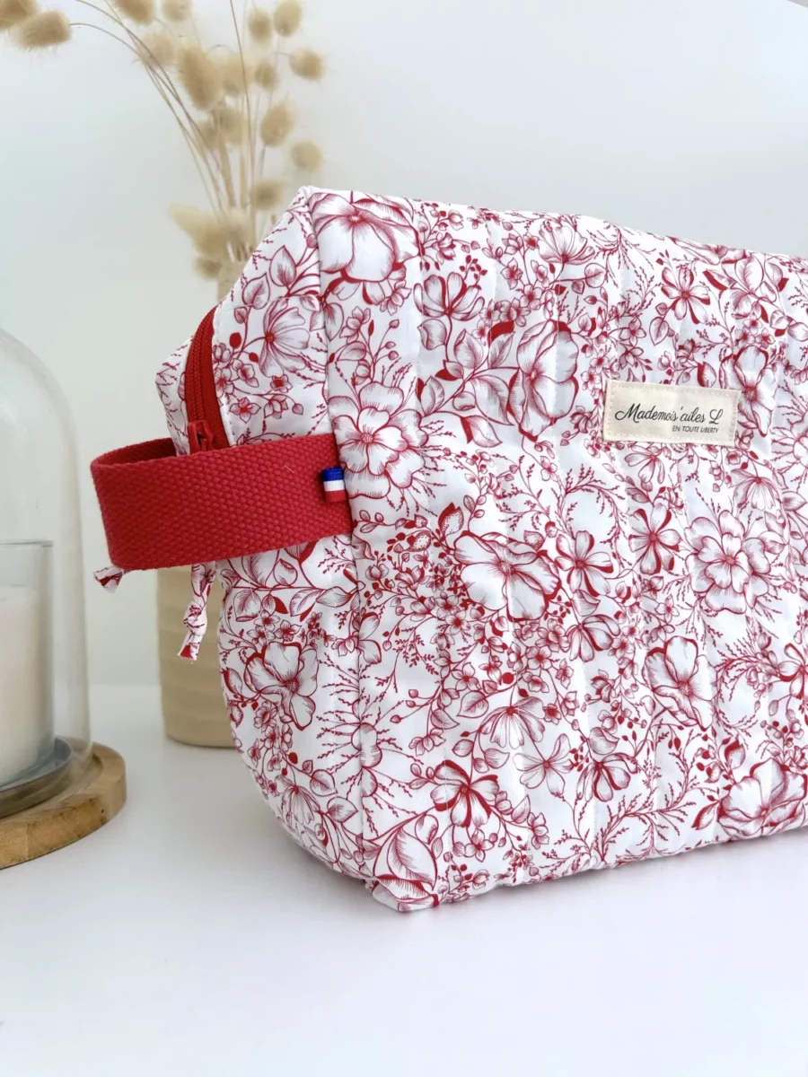 Trousse de toilette matelassée liberty grand format rouge