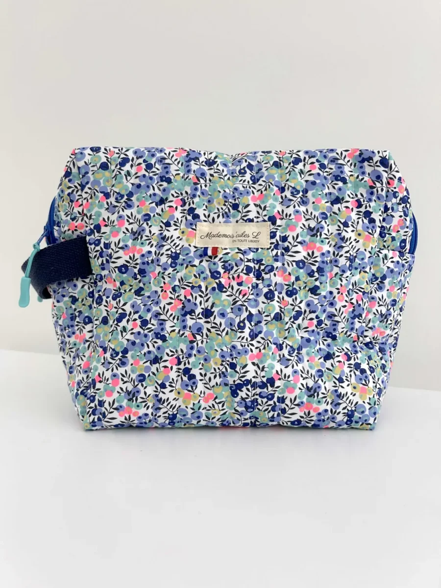 Trousse de toilette matelassée liberty grand format bleue