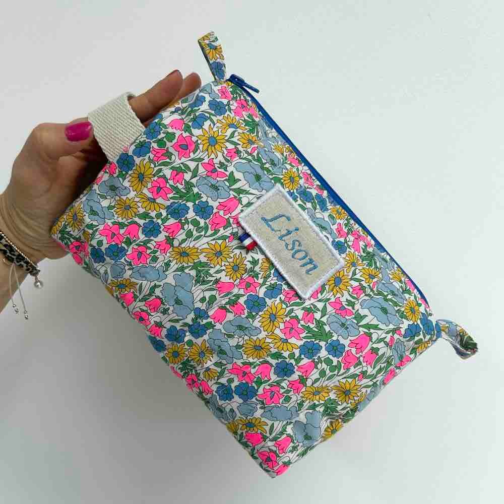 Trousse Liberty poppy daisy personnalisée