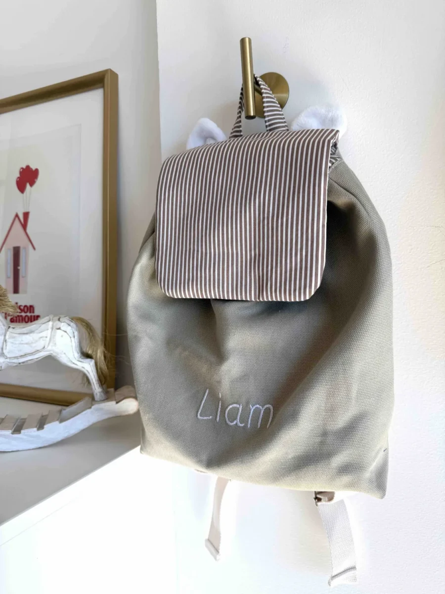 Sac personnalisé prénom brodé beige