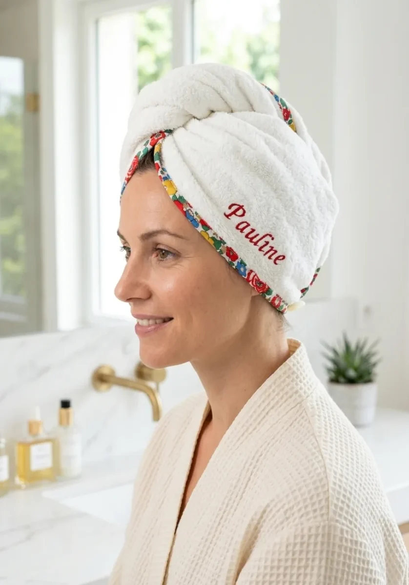 Serviette cheveux personnalisée prénom brodé