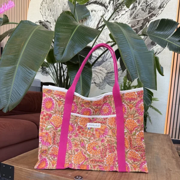 Sac cabas femme matelassé en tissu Blockprint indien