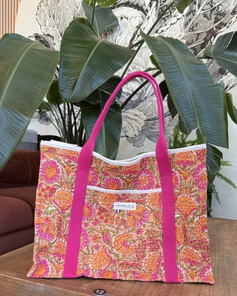 Sac cabas femme matelassé en tissu Blockprint indien