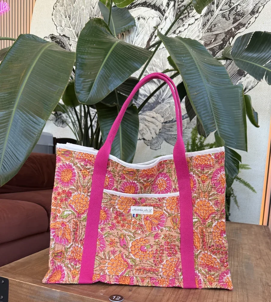 Sac cabas femme matelassé en tissu Blockprint indien