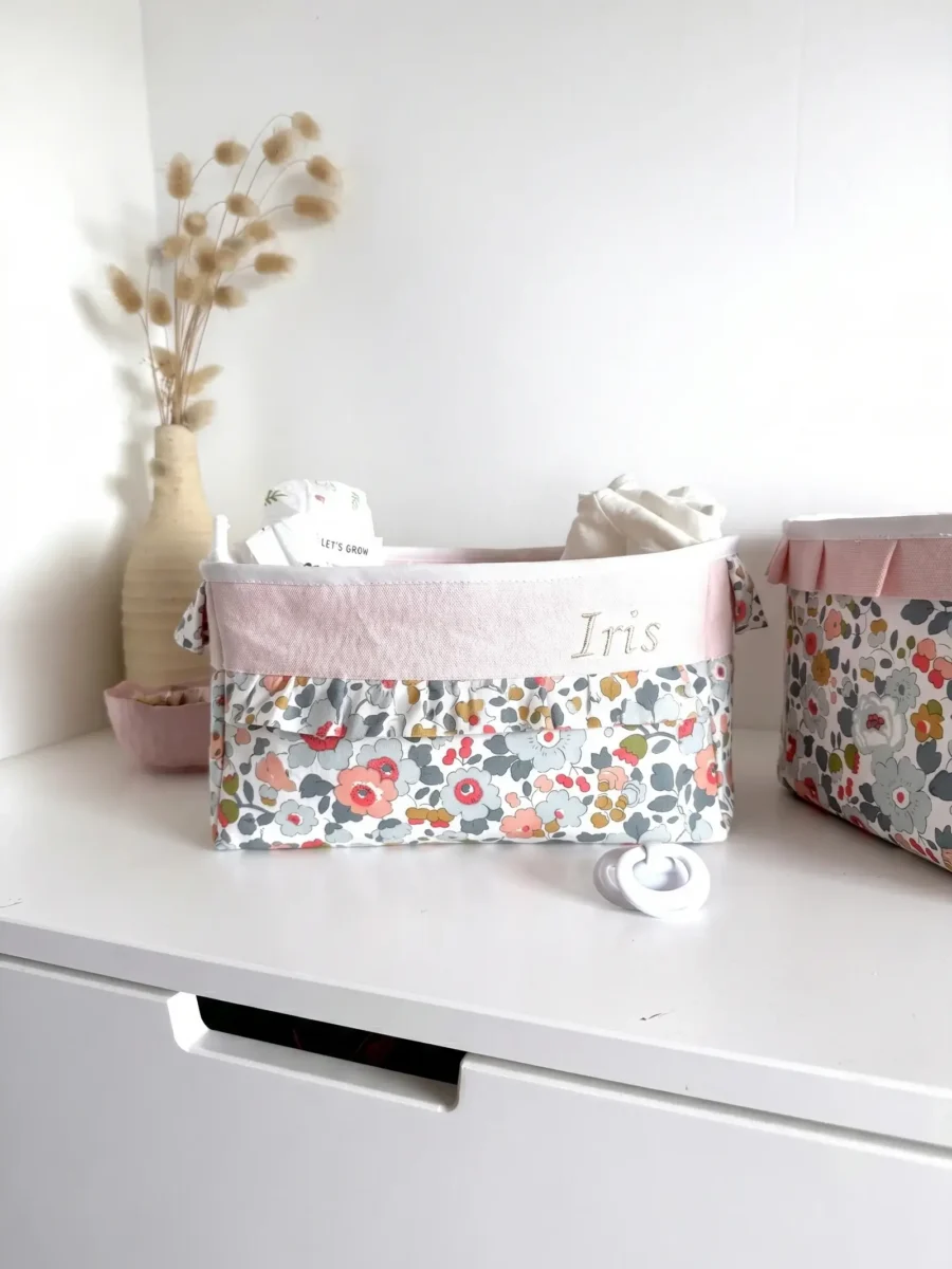 Panière de rangement bébé personnalisée avec prénom brodé