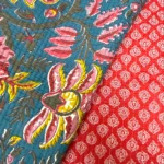 Double face floral bleu canard et rouge